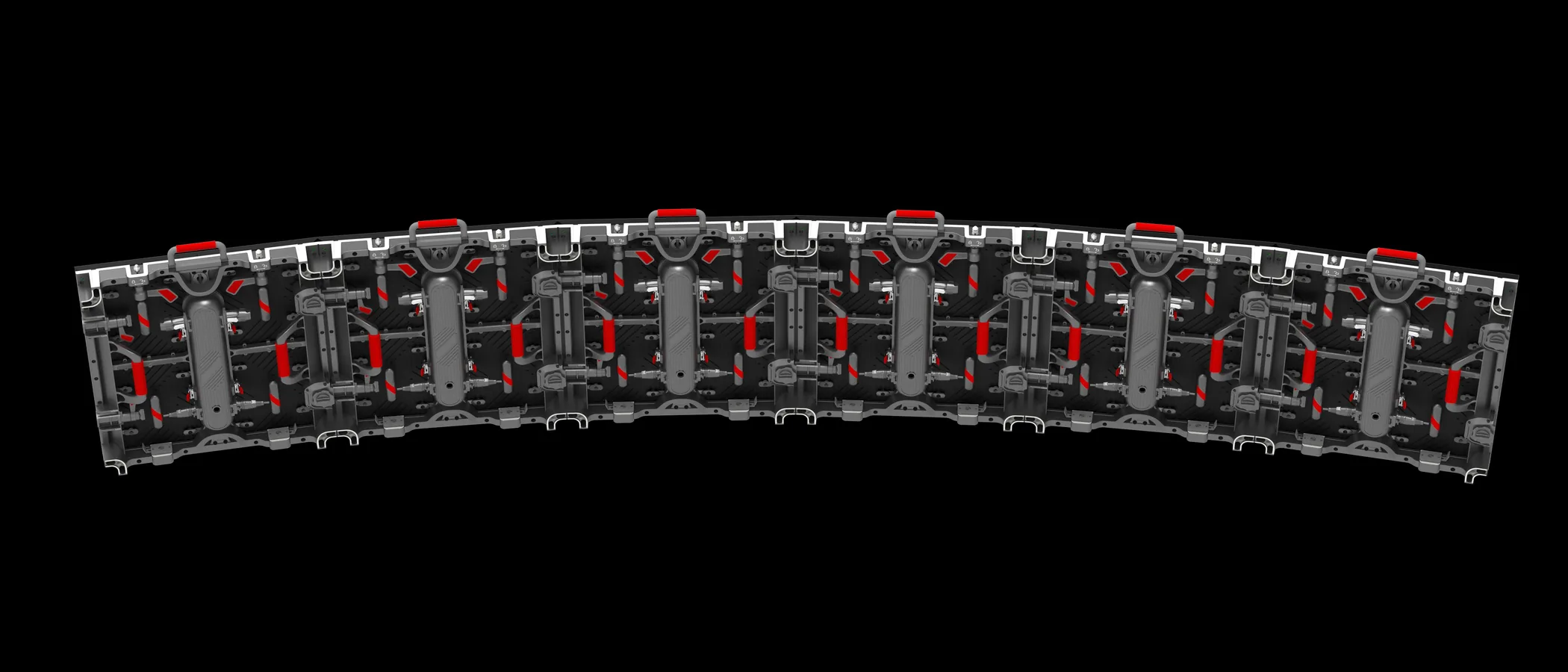 Star II rental LED cabinets locked into a concave arc with the half-arc lock